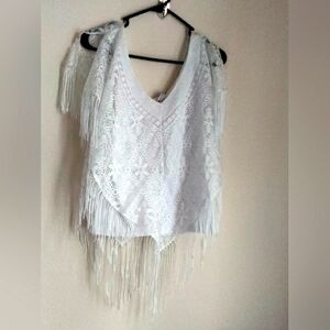 Voice Blouse Women Large White Lace Fringe Top Academia Versatile Elegant Party